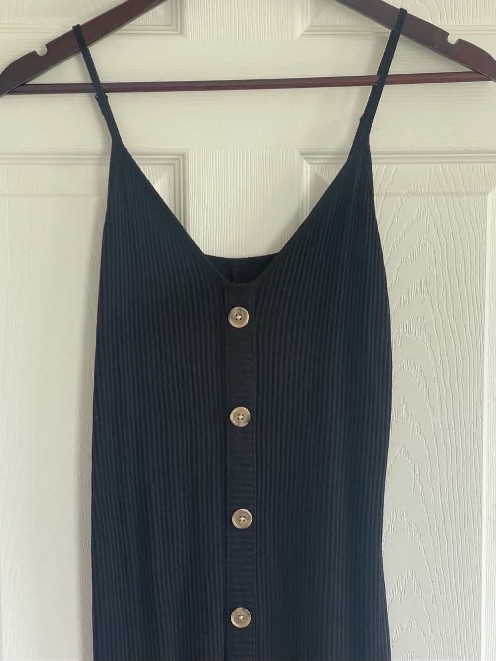 Express Black Ribbed Button-Front Midi Slip Dress Capsule Wardrobe Minimalist
